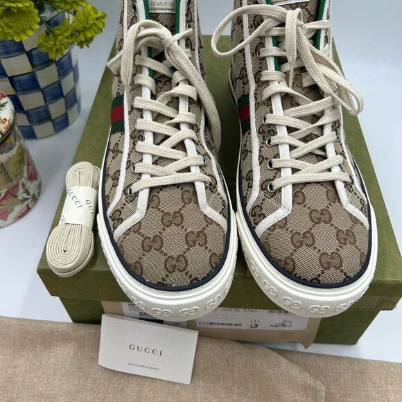 Men's Gucci 1977 tennis hightop sneakers size 11.5 made in Italy - Picture 6 of 11